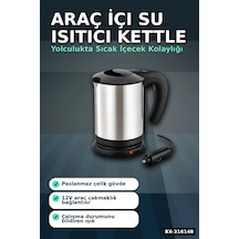 Araç İçi Su Isıtıcı Kettle - 12v Çakmaklık Girişli Paslanmaz Çelik Termos Bx-316148