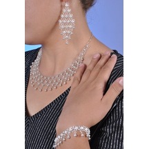 Üç Sıralı Kişniş Model Telkari Kadın Gümüş Üçlü Set