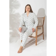 Pijamerry Büyük Beden Uzun Kol Milan Kumaş Pijama Takımı Beyaz