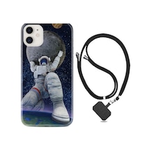 Apple Uyumlu iPhone 12 Kılıf Boyun Askılı Astronot ve Dünya 1759