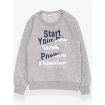 Breeze Erkek Çocuk Sweatshirt Yazı Baskılı 2-6 Yaş, Gri Melanj-gri Melanj Gri Melanj