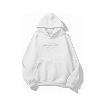 Uyguntarz Unisex Yumuşak Dokulu Reverse Dijital Baskılı Tasarım Oversize 3 İplik Hoodie Sweatshirt beyaz