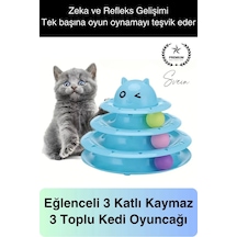 3 Katlı 3 Toplu Kedi Oyuncağı Yuvarlak Eğlence Dönen Hareketli Abs Plastik Çıngıraklı Zeka Gelişim