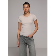 Colin's Colins Slim Fit Yuvarlak Yaka Düz Kadın Bej Kısa Kol Tişört Cl1078306 Q1.v2 Lbg