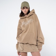 Noche Kadın Nut Kanguru Cepli Kapüşonlu Oversize Sweatshirt Hood