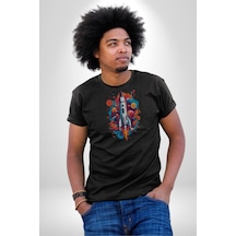 Uzay Aracı Roket Unisex Unisex Siyah Organik Baskılı T-shirt Penye Yüksek Kalite Siyah