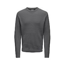 Only & Sons Onsfergal Lıfe Reg 7 Rıb Crew Knıt Grey Pinstripe
