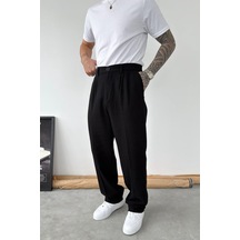Siyah Premium Baggy Keten Pantolon Siyah