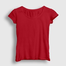 Presmono Kadın Kırmızı Düz Baskısız T-shirt Kırmızı