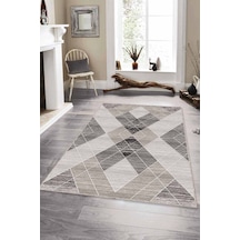 Gri Geometrik Kaymaz Tabanlı Makinede Yıkanabilir Halı Dd01n11