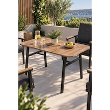 Sulorahome Ahşap Desenli Bahçe Masası Ve Metal Ayaklı Dış Mekan Masası