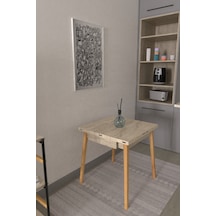 Vilinze Avanos Ahşap Katlanır Kanatlı Mdf Mutfak Masası - 70x70+70 70x140 Cm Traverten