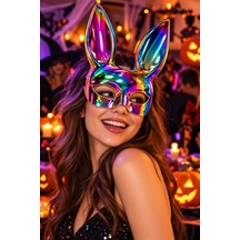 Holografik Tavşan Kulaklı Parti Maskesi Parlak Renkli Halloween Cadılar Bayramı Kostüm Aksesuarı Diğer