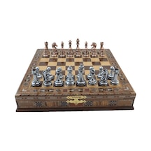 Metal Klasik Satranç Takımı Antik Ve El Yapımı Masif Ahşap Sandık