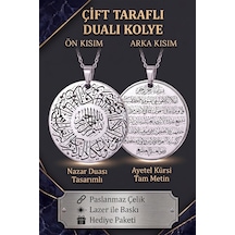 Nazar Ve Ayetel Kürsi Dualı Yuvarlak Çift Taraflı Paslanmaz Çelik Kolye Eck66 Metalik