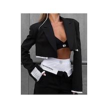 Mayrem Kadın Detaylı Crop Blazer Ceket Ve Geniş Paça Pantolon Takımı Siyah