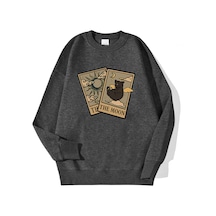 Startmore Startmorerahat Vintage Kadın Tişörtü Tarot Ayı Ve Ay Baskılı Kapüşonlular Polar Sıcak Kazak Sokak Crew Antrasit