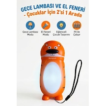 Kamptek Minimal Figürlü Hem El Feneri Hem Gece Lambası Kamp Işığı Gece Lambası Sevimli Figürler Pilli Lamba 11 6 Cm Askı İpli Turuncu
