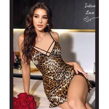 Intive Leopar Desen Arkası Çapraz Askılı Sırt Dekolteli V Yaka Mi Leopar