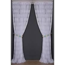 Çerçeveli Damaks Kırık Beyaz Hazır Pileli Fon Perde 300x260