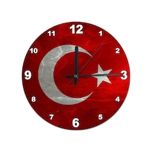 Mermer Zeminde Türk Bayrağı Şekilli Duvar Saati (407685172) Kırmızı