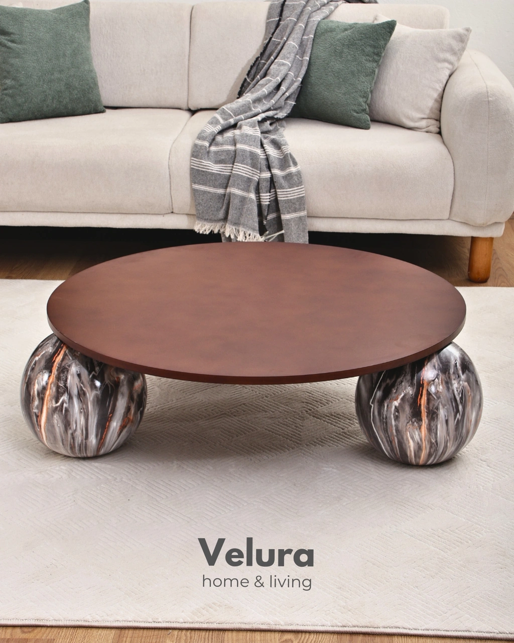 Modern Orta Sehpa & Küre Sehpa & Top Sehpa & Yuvarlak Ceviz Mdf & Dune Siyah