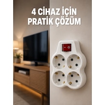 Kablosuz Duvar Tipi 4 Lü Priz Çoklayıcı Anahtarlı Elektrik Priz Çoğaltıcı - Lisinya 0