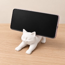 Kedi Figürlü Telefon Standı Beyaz Dekoratif Masaüstü Telefon Tutucu
