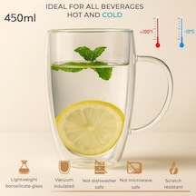 450 Ml Çift Cidarlı Şeffaf Cam Kupa Isıya Dayanıklı, Sıcak Ve Soğuk İçeceklere Uygun, Şık Ve Dayanıklı Borosilikat Cam Bardak Aeropress