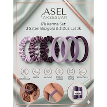 6 Lı Karma Set Saten Büzgülü Ve Düz Saç Lastiği Toka Farklı Renk Seçenekli 0