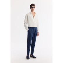 Avva Erkek Lacivert Klasik Bel %100 Keten Carrot Fit Pantolon A51y3025
