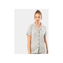 Türen Düz Kısa Kollu Gömlek Yaka Pijama Takım 3368/gri 001