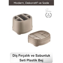 Banyoseti Setüstü Diş Fırçalık Sabunluk Plastik Bej Banyo Düzenleyici Organizer Diş Macunluk Aksesu Çok Renkli