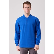 Galanthus Polo Sweat Uzun Kollu Pamuklu Sweatshirt İş Ve Günlük Kullanım İçin Saxmavi