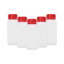 Borox Plastik Kare Şişe Kırmızı Kilit Kapaklı Sızdırmaz Numune Şişesi 5 x 500 ML
