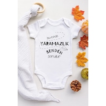 Babylimon Unisex Bebek Beyaz Yaramazlık Kısa Kollu Pamuklu Çıtçıtlı Body Beyaz - 132150883 Beyaz