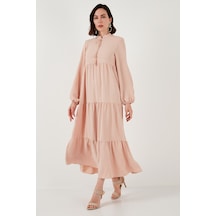 Lela Modest Regular Fit Dik Yaka Uzun Bayan Elbise 611El545 Bej