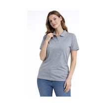 Kadın Pike Kumaş Düğmeli Yaka Regular Rahat Günlük Kısa Kol Tişört T-shirt - Gri Gri