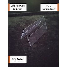 10 Adet Pvc Şeffaf Etiketlik Çatı Tipi 8x4,5 Cm Çift Yön İsimlik