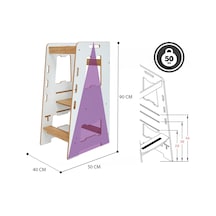 Minera Ahşap Montessori Öğrenme Kulesi 2-6 Yaş / Beyaz + Naturel