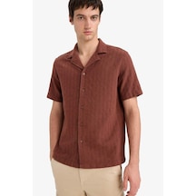 Defacto Regular Fit Polo Yaka Jakarlı Kısa Kollu Gömlek E5693ax25smbn326 Kahve