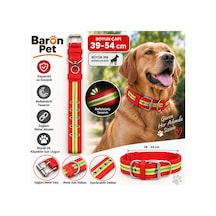 Baron Pet Köpek Boyun Tasması 39-54 Cm Reflektörlü Dokuma Metal Tokalı Büyük Irk - Kırmızı Çok Renkli
