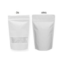 Doypack Beyaz Kraft Pencereli Kilitli 16X27X8 -50 Adet