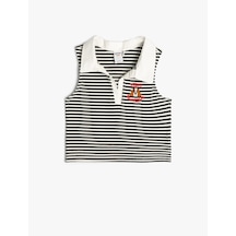 Koton Polo Atlet Kısa Kollu Köpek İşleme Detaylı Siyah Çizgili 4skg30107ak Siyah