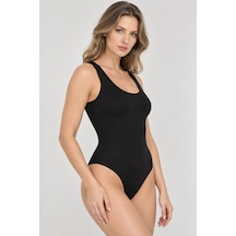 Loule Kadın %95 Pamuklu Geniş Askılı Alttan Kancalı Body Siyah