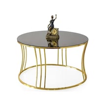 Bronz Cam Duru Orta Sehpa Gold Bronz