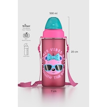 Renga Sonic Air Desenli 500 Ml Askılı Pipetli Mat Tritan Çocuk Matara 912119 Pembe Pembe