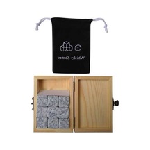 Ulzyvf 9'lu Viski Taşları Seti - Ahşap Kutulu, Kokusuz Granit Soğutma Taşları Gri Gri