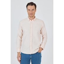İmza Uzun Kol Desenli Armürlü Düğmeli Yaka Cepsiz Pamuklu Classic Slim Fit Gömlek 1004250205 Somon