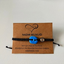 Güzel İki Göz Süryani Nazar Taşı Unisex Bileklik Farklı Renkler Siyah